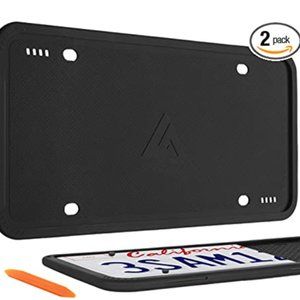 Aujen Silicone License Plate Frames Black, 2 Pack